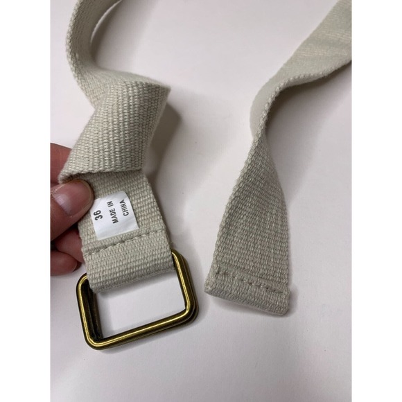 Mens Square Ring Belt Tweed Canvas Khaki Light 36" Inch Long - Picture 4 of 5